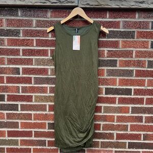 Olive Green Side Ruched Sleeveless Bodycon Mini Dress